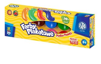 Farby plakatowe 12 kolorów 20ml ASTRA