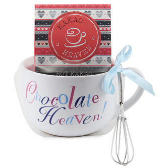 Dárková sada, Čokoláda 19 g, bílý keramický hrnek s nápisem, 500 ml, metlička