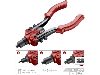 FORTUM kleště nýtovací pákové COMBO, pro nýt. matice M3-M10 a trhací nýty 2,4-6,4mm