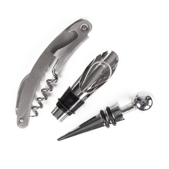 Sada na víno z oceli NUOMO - zátka, nálevka a vývrtka Homla