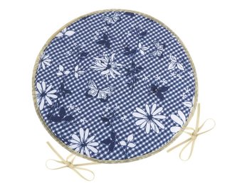 Sedák DITA kulatý hladký - modrá kostička s květem - průměr 40 cm, výška puru 2 cm