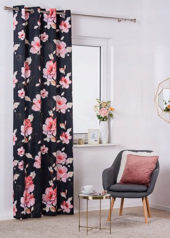 Dekorační vzorovaný závěs s kroužky CORTINA černá 140x260 cm (cena za 1 kus) MyBestHome