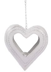 Srdce kovové - svícen na čajovou svíčku. Kovová dekorace na pověšení.