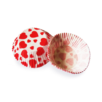 Cukr. košíčky červené srdíčka průměr 50 mm, výška 30 mm / 40ks /