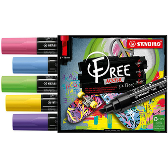 Akrylový popisovač STABILO FREE Acrylic T800C Klínový hrot 4-10 mm - Seaside, sada 5 ks