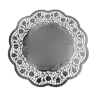 Krajky dekor. kulaté 36 cm stříbrné (4 ks v bal.)