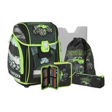Školní batoh - 5-dílný set NEW START 3D s LED osvětlením - Monster Truck