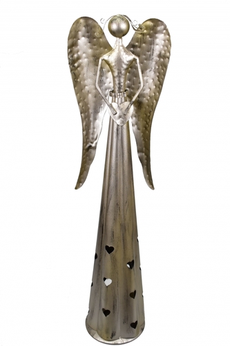 Plechový anděl Hearts svícen, champagne s patinou 53 cm M