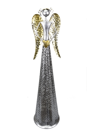 Plechový anděl Deco champagne-silver 63 cm