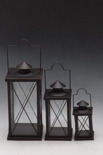 Kovová lucerna tmavě hnědá, sada 3 ks