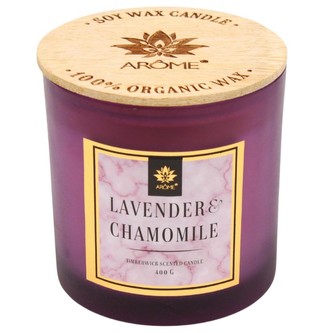 ARÔME Svíčka 400 g s dřevěným knotem a víčkem, Lavender and Chamomille