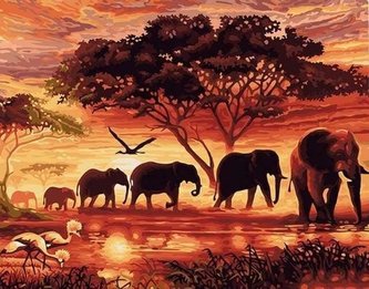 Malování podle čísel - Sloni v západu slunce 40 x 50 cm (bez rámu) Malování podle čísel - Sloni v západu slunce 40 x 50 cm (bez rámu)
