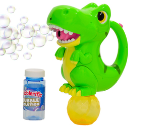 Bublifukovač dinosaurus 20cm na baterie se světlem a s náplní 118ml na kartě