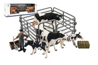 Zvířátka domácí farma s doplňky sada plast 3 druhy v krabičce 43x14x10cm