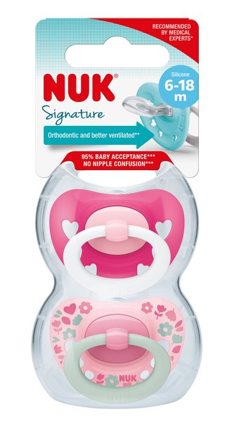 NUK Signature dudlík 6-18 m růžový 2 ks