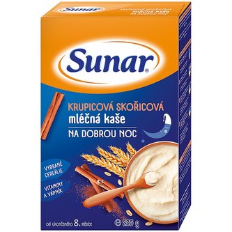 Sunar krupicová skořicová mléčná kašička na dobrou noc 225 g