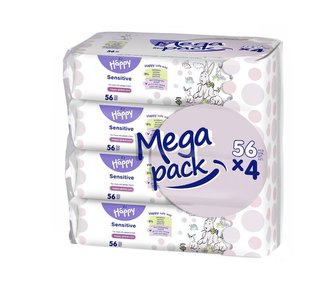 Bella Baby Happy vlhčené ubrousky s aloe vera MEGA PACK 4 x 56 ks