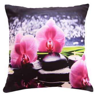 Polštář ORCHIDEJE S KAMENY 40x40cm fototisk 3D motiv s květem orchideje  MyBestHome