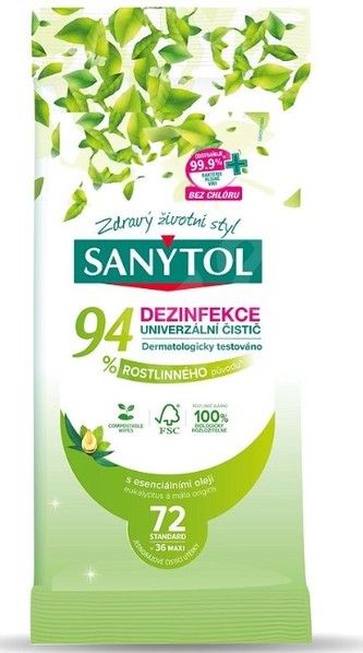 SANYTOL Dezinfekce 94% rostlinného původu utěrky 2 x 36 ks