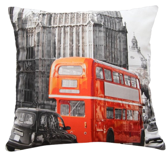 Polštář RED BUS MyBestHome 40x40cm fototisk 3D motiv červeného autobusu