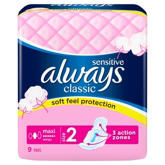 Always Classic Sensitive Long Hygienické vložky s křidélky 9 ks