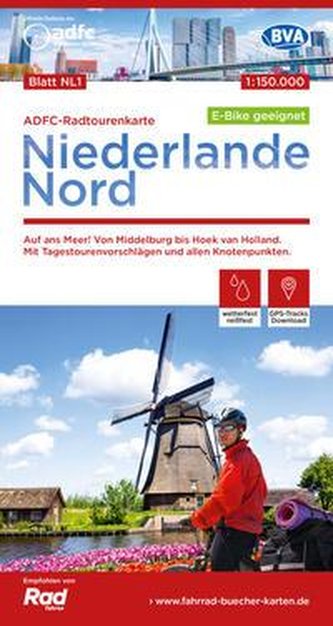 ADFC-Radtourenkarte NL 1 Niederlande Nord 1:150.000, reiß- und wetterfest, E-Bike geeignet, GPS-Tracks Download, mit Knotenpunkt