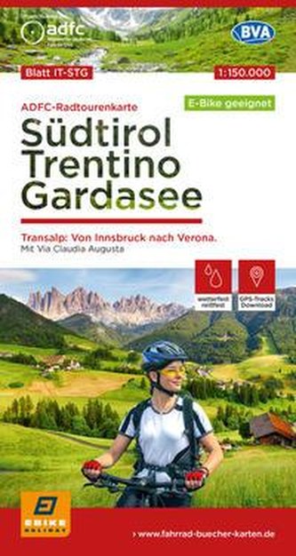 ADFC-Radtourenkarte IT-STG Südtirol, Trentino, Gardasee 1:150.000, reiß- und wetterfest, E-Bike geeignet, GPS-Tracks Download, m