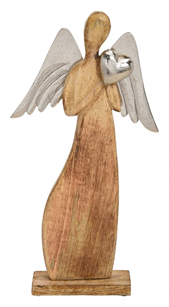 Dřevěný anděl Mango s kovovými křídly 42x22x6 cm