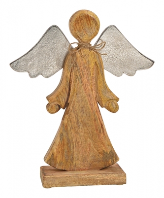 Dřevěný anděl Mango s kovovými křídly 35x29x6 cm