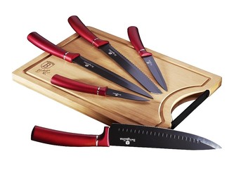 BERLINGERHAUS Sada nožů s nepřilnavým povrchem + prkénko 6 ks Burgundy Line BH-2552