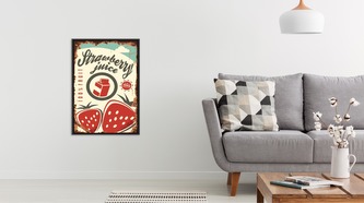Obraz v rámu Vintage Jahodový Džus různé rozměry hliníkový rám černá
