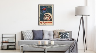 Obraz v rámu Vintage Poštovní Známka S Astronautem různé rozměry hliníkový rám stříbrná