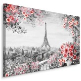 Plátno Květinový Balkon S Výhledem Na Eifferovu Věž