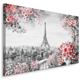 Plátno Květinový Balkon S Výhledem Na Eifferovu Věž