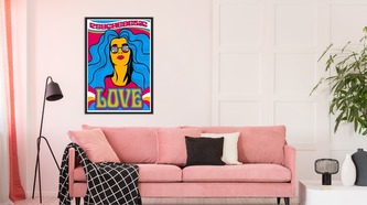 Obraz v rámu Barevný Portrét Ženy A Nápisy V Hippie Stylu různé rozměry hliníkový rám černá