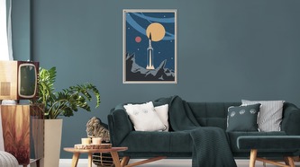 Obraz v rámu Retro Styl Vesmírná Raketa různé rozměry hliníkový rám stříbrná