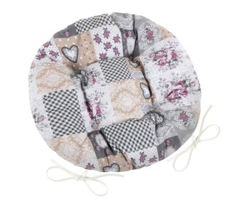 Sedák DITA kulatý prošívaný - patchwork love - šedá, béžová, vínová - průměr 40 cm