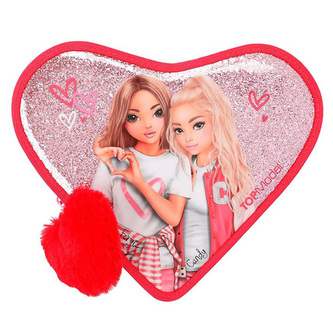 Penál ve tvaru srdce Top Model, Růžový, se vzorem srdcí a flitry, Fergie + Candy