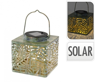 Kovová solární LED lampa Leaf zelená 14x14x14 cm