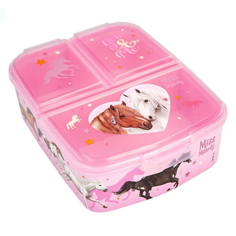 Svačinový box Miss Melody, Růžový s motivem koní, 3 oddělené přihrádky