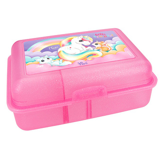 Svačinový box Ylvi, Růžový s flitry a dělící přepážkou