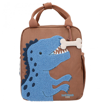 Batůžko-taška Dino World, Hnědá, modrý plyšový T-Rex