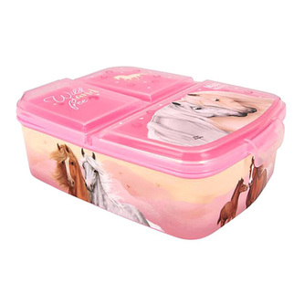 Svačinový box Miss Melody, Růžová + pastelové barvy, 3 oddělené přihrádky