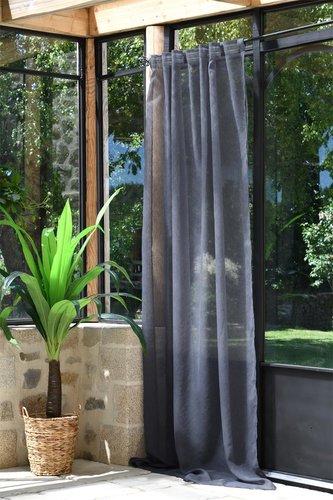 Dekorační záclona s poutky režného vzhledu DERBY tmavě šedá 140x260 cm (cena za 1 kus) France