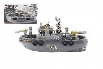 Loď hlídková plast 25cm na baterie se zvukem se světlem na kartě