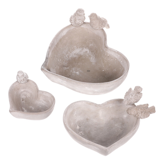 Srdce betónové s ptáčky - pítko či obal na květiny. Sada 3ks.