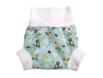 Natahovací svrchní kalhotky PUL - Sýkorky v kopretinách__VELIKOST:S (4-7kg)