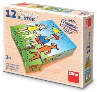 Pejsek a kočička - Dřevěné kostky 12 ks