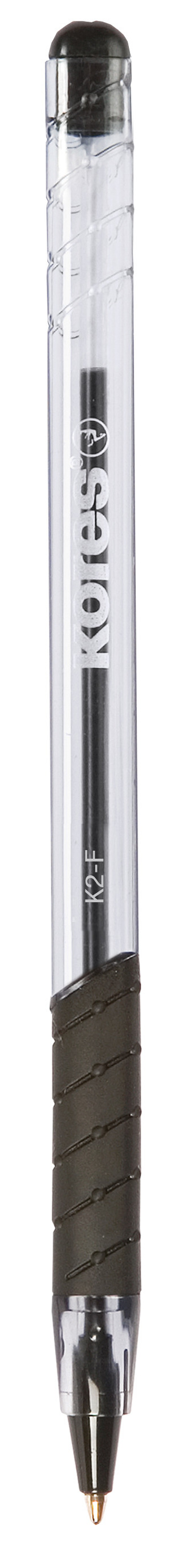 K2 Pen, soft grip, transparentní, trojhranné, šíře F-0,7 mm, černá