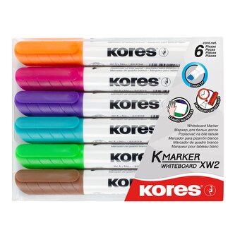 K-MARKER, Popisovač na bílé tabule, zkosený hrot 3-5 mm, mix 6 barev (růžová, tyrkysová, oranžová, hnědá, fialová, světle zelená) K-MARKER, Popisovač na bílé tabule, zkosený hrot 3-5 mm, mix 6 barev (růžová, tyrkysová, oranžová, hnědá, fialová, světle zelená)